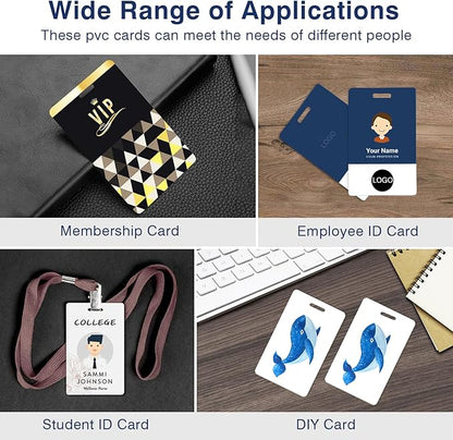 50 Pack Premium Blank PVC Cards with Slot Punch on Short Side - Vertical Slot Punch Blank ID Cards- CAETOUNG CR80 30 Mil Graphic Quality White Plastic Cards for Photo ID Badge Printers
