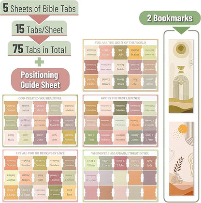 Mr. Pen- Bible Tabs with 2 Bookmark, 75 Tabs, Boho Theme, Laminated Bible Tabs for Women and Men, Bible Tabs for Study Bible, Bible Index Tabs, Bible Book Tabs, Bible Labels Tabs, Mr Pen Bible Tabs