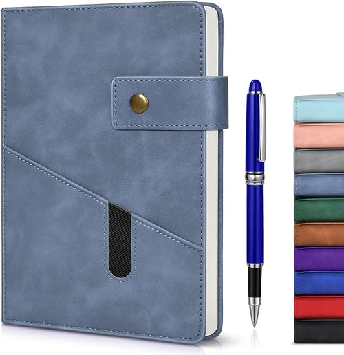 Blue A5 Lined Leather Journal Notebook for Men Women,5.9" X 8.4" Personalized Hardcover Journal with Pen,200 Pages 100 Gsm Thick Ruled Paper Daily Diary for Travel,Business,Work,Writing