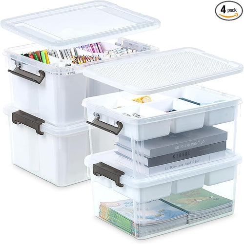 Citylife 17 QT Plastic Storage Bins Clear Storage Box with Lids Multipurpose Stackable Storage Containers for Organizing Tool, Craft, Crayon, 4 Packs