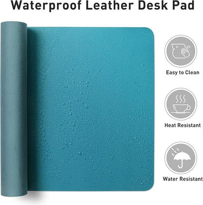 Aothia Leather Desk Pad Protector, Mouse Pad, Office Desk Mat, Non-Slip PU Leather Desk Blotter, Laptop Desk Pad, Waterproof Desk Writing Pad for Office and Home (Turquoise,31.5" x 15.7")