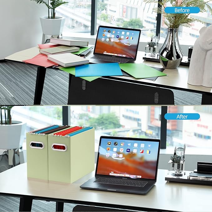 Oterri Collapsible Storage Box - Hanging File Organizer for Letter Size, Portable with Handle (Green, 2 Packs)
