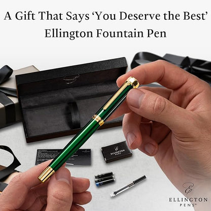 Luxury Fountain Pen Set- Fountain Pens for Writing - Smooth Fine Nib - Includes Refillable Ink Converter, 3 Ink Cartridges [Black & Blue], Gift Box - Elegant Calligraphy