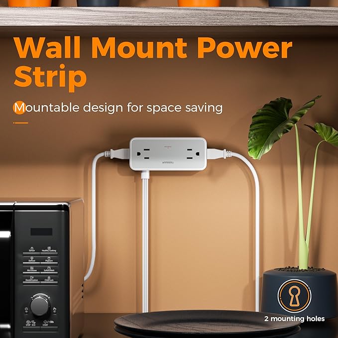 Flat Plug Extension Cord 5 FT, TESSAN Surge Protector Power Strip with 4 AC Outlets 3 USB Ports(2 USB C), 900 Joules Protection, Suitable for Home Office Dorm, Desk Organizers and Accessories