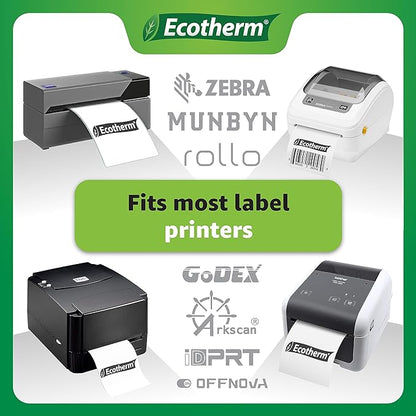3" x 2" Thermal Labels | 4 Rolls | 2940 Labels | fits Zebra, Munbyn, Rollo, Godex, Arkscan, iDPRT, Offnova Thermal Label Printers and More | Blank White Adhesive Stickers by Ecotherm
