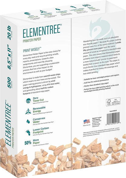 Elementree Sustainable Printer Paper Case, 8.5 x 11 White, 5 Reams, 2500 Sheets of 20lb Printing Paper, Made in the USA (00918C)