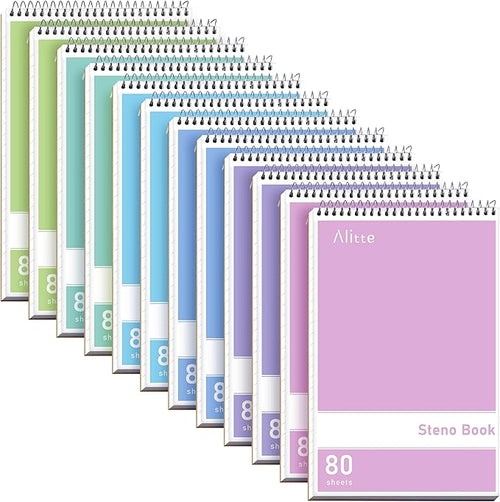 Steno Pads Spiral 6x9-12 Pack Pastel Colors - Perfect for Work, School, and Home Use, Easy Tear-Off Pages, Gregg ruled, White Paper - No Ink Bleeds - 80 Sheets