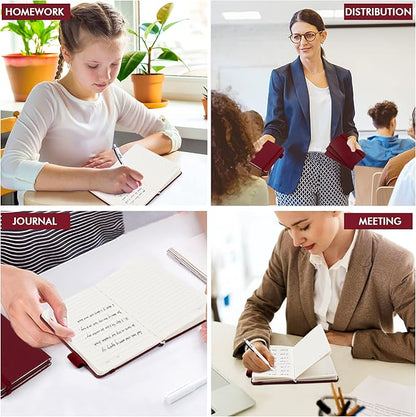feela 15 Pack Pocket Small Notebooks Bulk, Mini Cute Notepads Hardcover College Ruled Lined Journals with Pen Holder for School Business Memos, with 15 Black Pens, 3.5”x 5.5”, A6, Wine