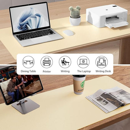 Aothia Leather Desk Pad Protector, Mouse Pad, Office Desk Mat, Non-Slip PU Leather Desk Blotter, Laptop Desk Pad, Waterproof Desk Writing Pad for Office and Home (31.5" x 15.7",Soft Yellow)