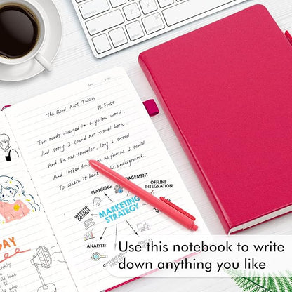 feela 12 Pack Notebooks Journals Bulk, Hardcover Notebook Classic Ruled Lined Journals with Pen Holder for Women Girls School Business Supplies, with 12 Black Pens, 120 GSM, 5.1”x8.3”, A5, Berry