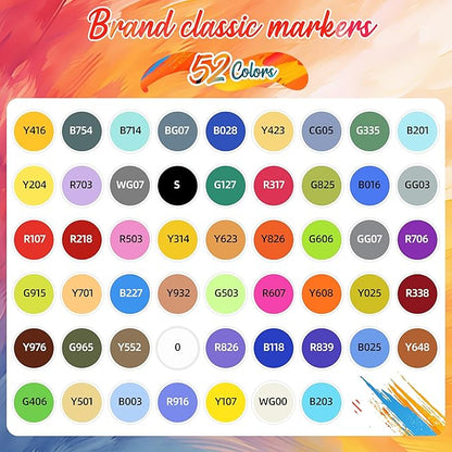 Caliart 52 Colors Fine & Chisel Alcohol Markers for Adult Coloring Book, Dual Tip Artist Sketch Art Markers, Aesthetic Cute Preppy Stuff School Supplies, Pens for Lettering Drawing Cards Planner