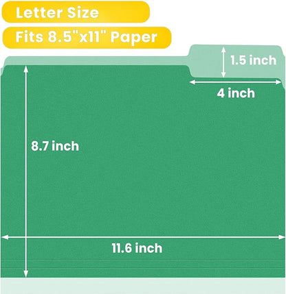 SUNEE File Folders, 30 Pack Manilla Folders 8.5 x 11, Colored File Folders Home Office School Supplies for Documents Files Paper, Green