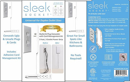 Sleek Socket Original & Patented Ultra-Thin Outlet Concealer with Cord Concealer Kit, Flat Extension Cord with Multi Outlets Power Strip, Ideal for Home Improvement, Hide Bulky and Messy Cords
