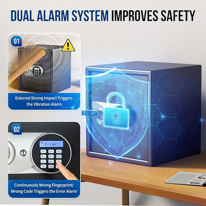 BlackSmith Biometric Safe Box 1.5 Cub Home Security Safe Fingerprint Recognition Money Safe with Keys Keypad Lock Box Secure Jewelry Valuables with Dual Alarm System Fireproof Bag