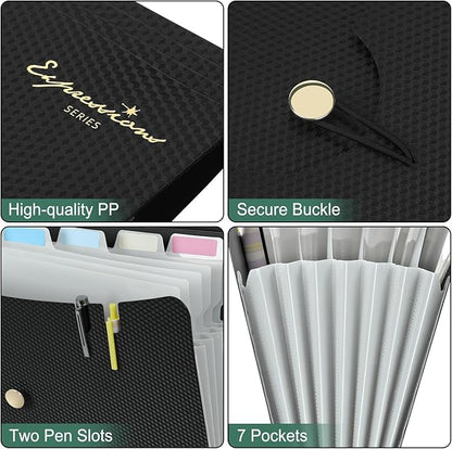 Sooez 7 Pocket Expanding File Folder, Premium Accordion File Organizer, Letter Size Folders for Documents, Sleek Filing Folders with Bungee Closure, Portable Folders for School Office Supplies, Grey
