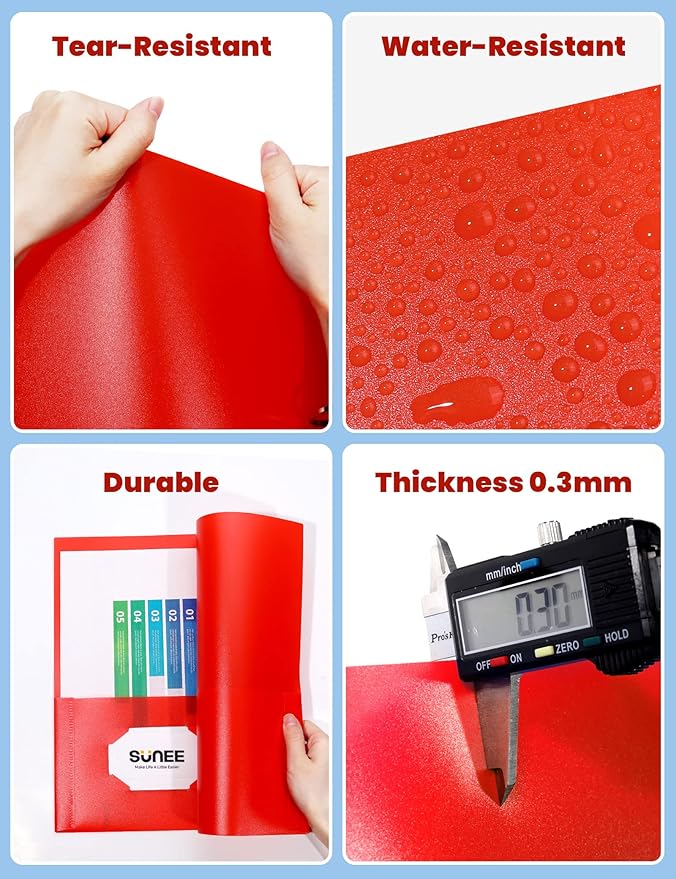 SUNEE 2 Pocket Folders (24 Pack, Red) Heavy-Duty Plastic Folders with Pockets, Fit 8.5x11 Letter Size Paper, 2-Pocket File Folders for Kids, Home, School, Office