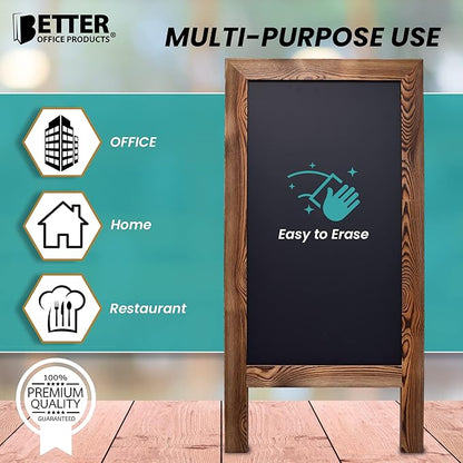 Better Office Products Magnetic A-Frame Chalkboard Sign, Extra Large 20" x 40", Standing Chalkboard Easel, with Chalk Marker + Chalk & Eraser, Sandwich Board Outdoor Sidewalk Sign,(Rustic Brown)