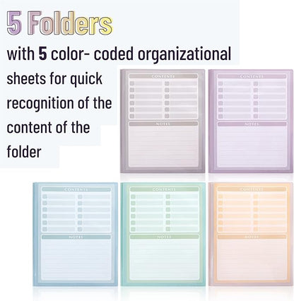 Mr. Pen- Plastic Folders with Clear Front Pocket, 5 pcs, Pastel Colors, File Folders with Fasteners for Documents