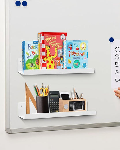 Magnetic Book Shelf for Whiteboard, Reusable Metal Magnetic Bookshelves with Strong Adsorption Capacity, 2-Pack 17'' for Classroom Whiteboard Office & Fridge Storage, Holds up to 12.5 lbs