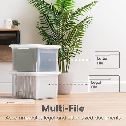 IRIS USA File Box Plastic File Organizer for Letter/Legal File, Document Box, Storage Bin Tote Organizer with Durable and Secure Latching Lid, Stackable, Nestable, BPA-Free, Black 35 Qt. 4 Pack