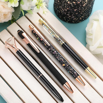 Sabary 8 Pcs Ballpoint Pens with Pen Holder for Desk Glitter Crystal Diamond Fancy Pencil Holder Bling Desk Organizer Cute Office Supplies for Women Girls Valentines Birthday Gifts(Black)