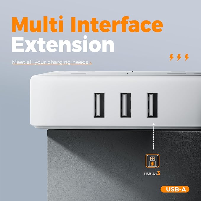 Surge Protector Power Strip, TESSAN 10 FT Extension Cord with 3 USB A Wall Charger, Ultra Thin Flat Plug with 4 Outlets, Slim Desktop Charging Station for Office, School, Home, Dorm Room Essentials