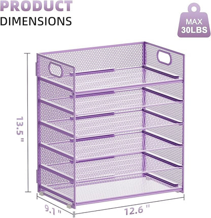 Marbrasse 6 Tier Paper Organizer - Mesh Desk File Holder with Handle, Letter/A4 Paper Sorter - Purple