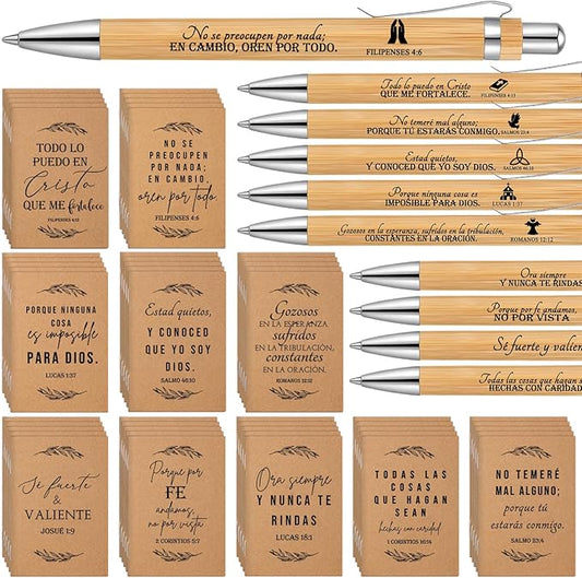 Fuutreo 50 Sets Spanish Christian Notebook Bible Verse Ballpoint Pen Versículos Bíblicos En Español Religious Easter Gifts for Women Men Bible Study Sunday School