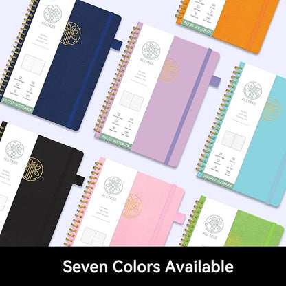 Alltree Spiral Graph Notebook Journal, Leather Hardcover Graph Notebook for Work, Twin Spiral Grid Notebook with Pen Loop, Pocket, 160 Pages, Journal for Women & Men, Purple(6"x8.5")