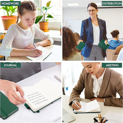 feela 15 Pack Pocket Small Notebooks Bulk, Mini Cute Notepads Hardcover College Ruled Lined Journals with Pen Holder for School Business Memos, with 15 Black Pens, 3.5”x 5.5”, A6, Dark Green