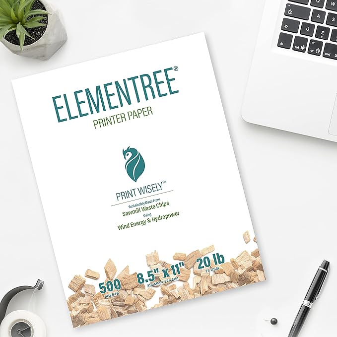 Elementree Sustainable Printer Paper Case, 8.5 x 11 White, 5 Reams, 2500 Sheets of 20lb Printing Paper, Made in the USA (00918C)