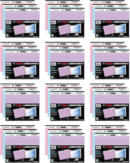 Roaring Spring Case of 12 Packs of 3 Landscape Note Pads, 11"x9.5", 40 sheets 16# Recycled pastel Paper Per Pads, 3 Assorted Colors, College Ruled