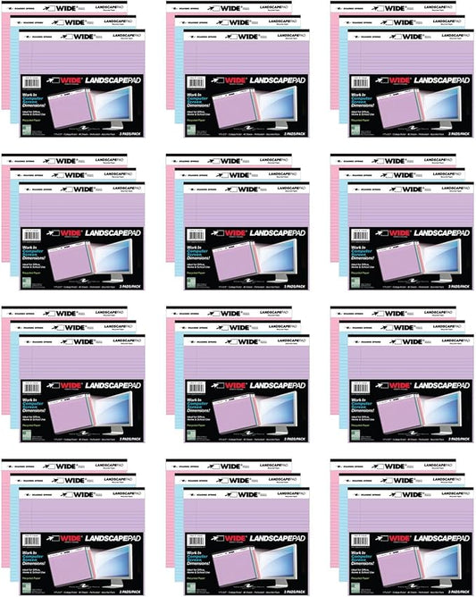 Roaring Spring Case of 12 Packs of 3 Landscape Note Pads, 11"x9.5", 40 sheets 16# Recycled pastel Paper Per Pads, 3 Assorted Colors, College Ruled