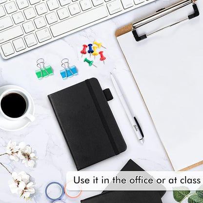 feela 15 Pack Pocket Small Notebooks Bulk, Mini Cute Notepads Hardcover College Ruled Lined Journals with Pen Holder for School Business Memos, with 15 Black Pens, 3.5”x 5.5”, A6, Black