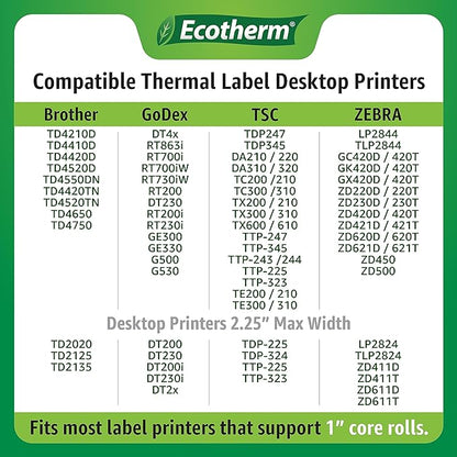 4" x 3" Thermal Labels | 6 Rolls | 5580 Labels | fits Zebra, Munbyn, Rollo, Godex, Arkscan, iDPRT, Offnova Thermal Label Printers and More | Blank White Adhesive Stickers by Ecotherm