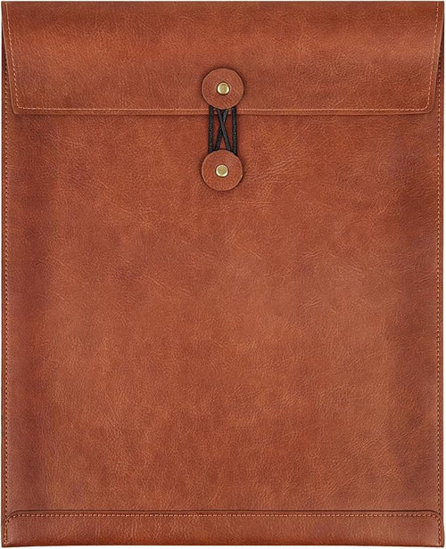 Brown PU Leather File Folders for Documents,Important Private File Organizer with String Tie Closure,Laptop Sleeve Notebook Case,Leather Portfolio Binder Envelopes,Letter Size Filing Folder 1PC