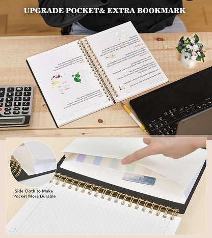 Spiral Notebook Journal College Ruled, 360 Pages Lined Thick Journals for Women Men, B5 Big Notebooks with 100GSM Paper, Spiral Bound Journaling for Writing Work School Black 7.6"×10"