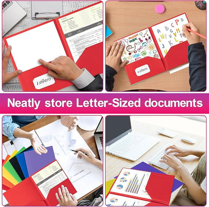 Plastic Folders with Pockets (7 Pack, Red), Durable Heavy Duty File Folders with Business Card Slot, 2-Pocket Folder for Schoolwork & Office,Letter Size
