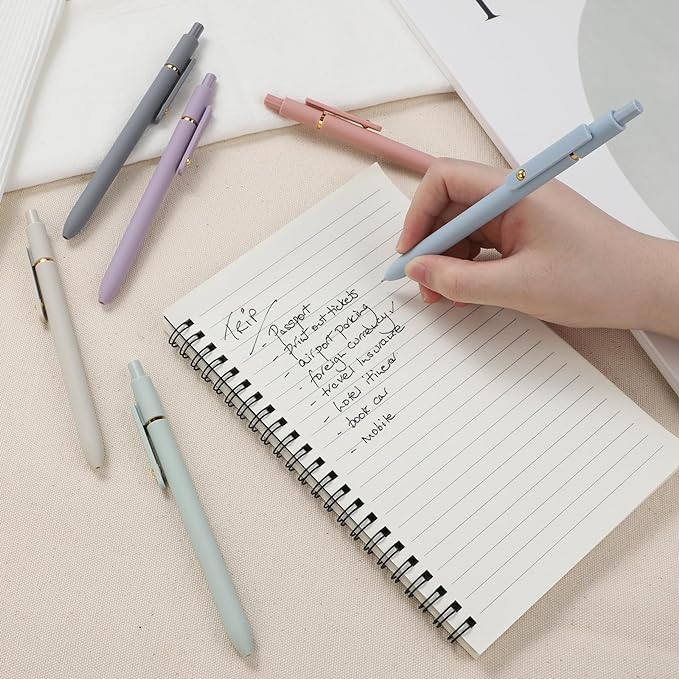 FIOVER Gel Pens - 6Pcs 0.5mm Fine Point Smooth Writing Pens, Black Gel Ink Journaling Supplies for Note Taking, Cute Aesthetic Office School Supplies Gifts for Women(6 Pcs Gold Morandi)