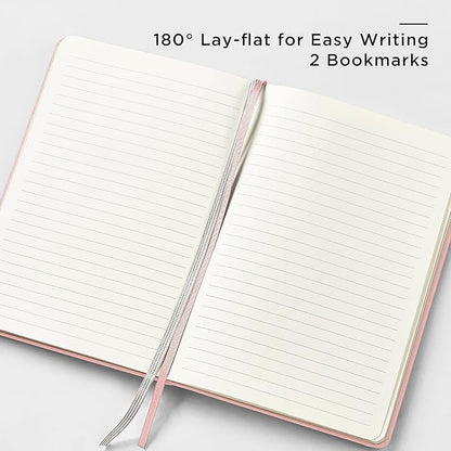 A5 Lined Leather Journal and Pen Set, Hardcover Notebook with Pen, 160 Pages 100gsm Thick Ruled Paper for Men Women, for Work, Business, School or Home Writing, 5.7'' x 8'', Gift Box Included (Pink)