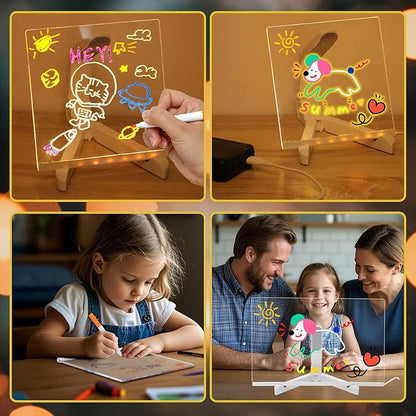 LED Note Board with Colors,LED Drawing Pad with 7 Color Pen,Light Up Acrylic Message Board with Adjustable Stand,Acrylic Dry Erase Board with Light for Office School Home,Gift for Kids(12"x8")