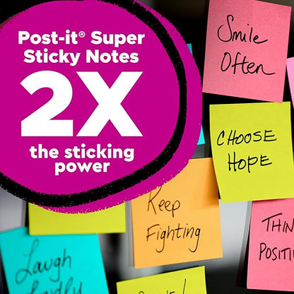 Post-it Super Sticky Notes, 5 Sticky Note Pads, 3 x 3 in., School Supplies, Office Products, Sticky Notes for Vertical Surfaces, Monitors, Walls and Windows,Canary Yellow