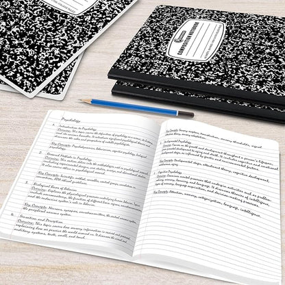 12 Pack Composition Notebook College Ruled Bulk, 200 Pages (100 Sheets), 9-3/4 x 7-1/2, Hard Cover College Ruled Notebook Bulk, Black Marble Composition Notebook College Ruled, Bulk Notebooks