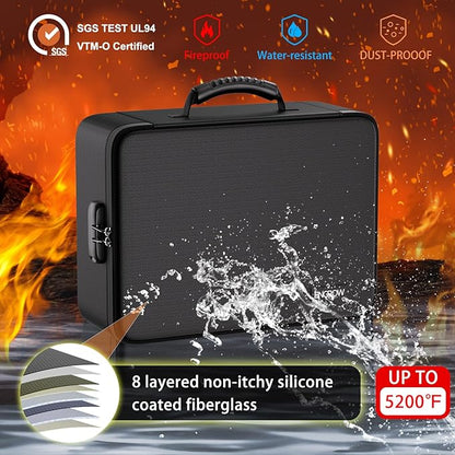 ENGPOW Fireproof Document Box with Lock, 5200℉ Soft Case Fireproof Box with 25 Colorful Pocket Accordion File Folder, Fireproof Water Resistant Safe Box File Organizer for Important Documents