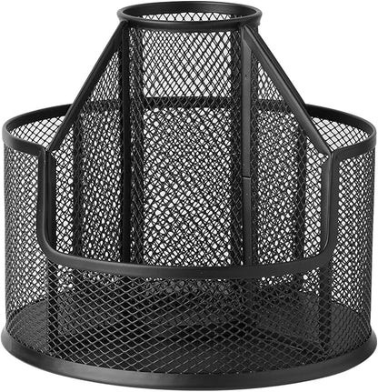 Pencil Holder, Rotating Desk Organizer, Metal Pen Organizer Mesh Pen Holder Office Desk Accessories Cute Office, School, Home,Art Suppliers (Black)