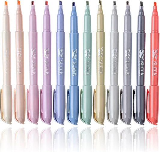 Mr. Pen- Highlighters, 12 Pack, Morandi Colors, Chisel Tip, Bible Highlighter, Aesthetic No Bleed Book Planner Markers, Gift for Christmas