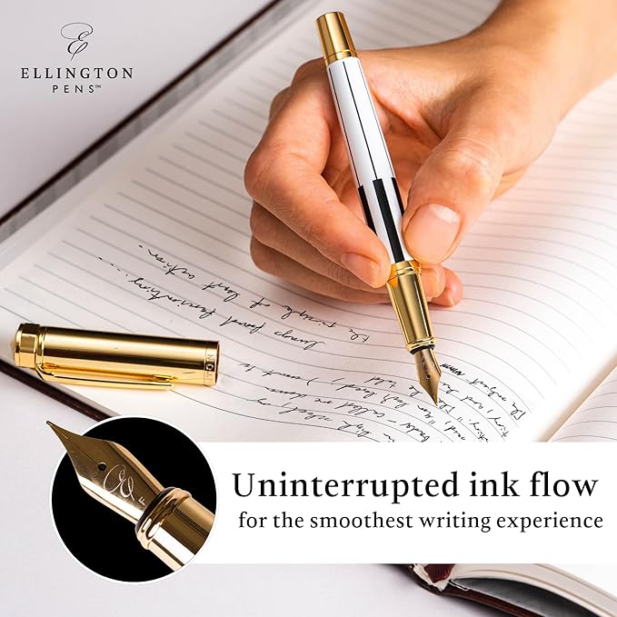 Luxury Fountain Pen Set- Fountain Pens for Writing - Smooth Medium Nib - Includes Refillable Ink Converter, 3 Ink Cartridges [Black & Blue], Gift Box - Elegant Calligraphy