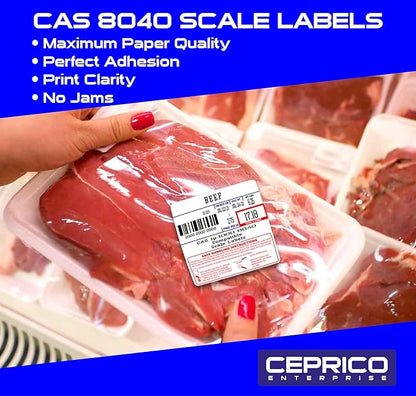 CEPRICO - CAS 8040 Scale Labels | 36 Rolls for CAS Scales | CAS lst-8040 Printing Scale Label | Quality for CAS Digital Scale | UPC Safe Handling | CAS lp 1000 | 500 Labels for Scales | Try It