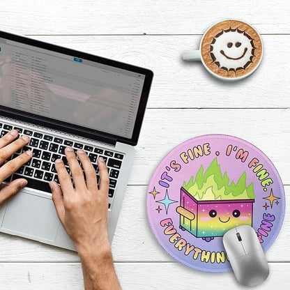 Gctriki Gradient Dumpster on Fire Mouse Pad, Cute Round Mouse Pads for Desk, Funny Purple Mousepad for Laptop Gaming, Stitched Edge Non-Slip Rubber Base, Cute Office Desk Accessories Decor for Women