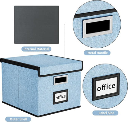 Huolewa Collapsible File Storage Organizer Box with Lid, Hanging File Folders Box Organizer with Plastic Slides, Decorative Home/Office Filing System Box for File and Folders Storage - Powderblue